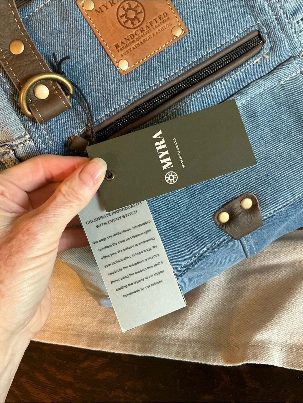 NWT Myra Bag Ashley Adventure Upcycled Blue Denim Shoulder Tote Bag MSRP $65